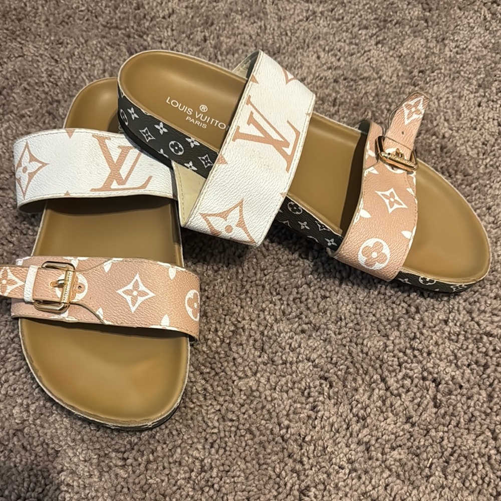 Designer-style Monogram Sandals - gently loved
